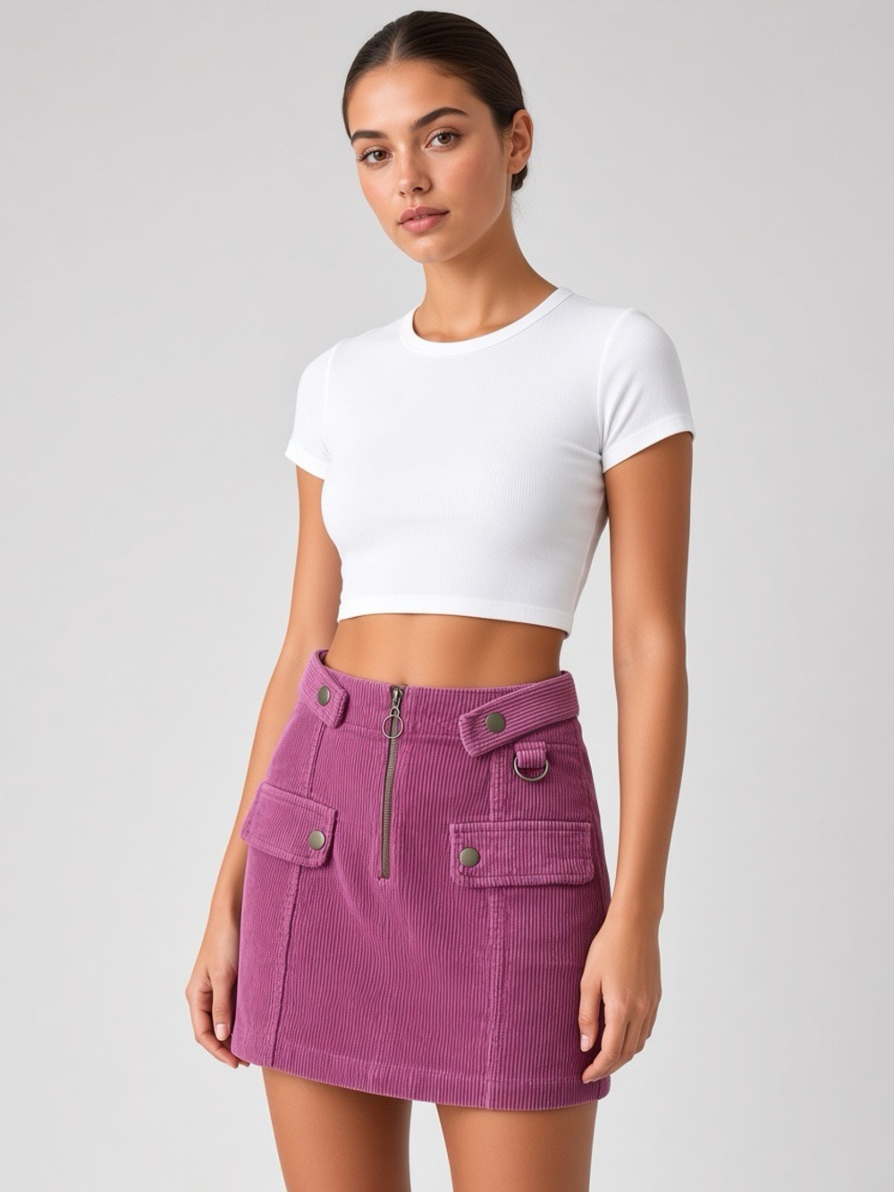 Forever 21 Rose Pink Corduroy Mini Skirt with Front Zip & Utility Pockets
